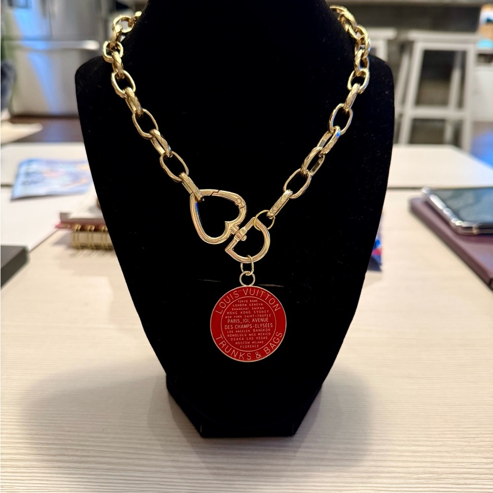 Louis Vuitton Gold and Red Pendant Necklace